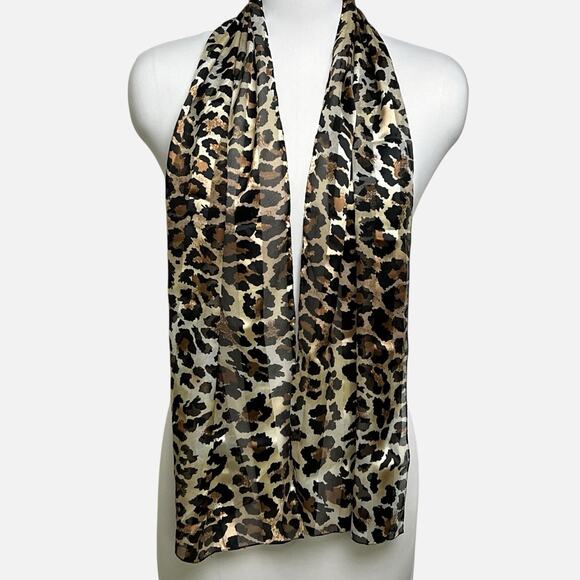 Leopard Print Scarf Wrap Brown Black Soft Trendy Chic Fashion Rectangle 13x57 - Picture 5 of 12